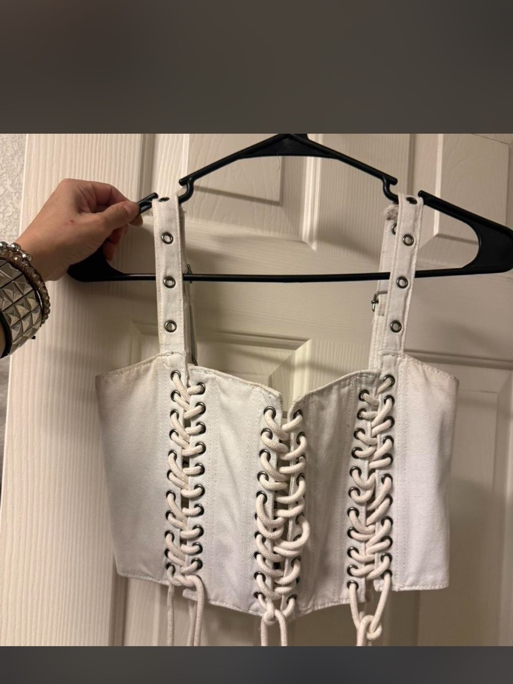 Dolls Kill darker Wavs White Lace-Up Corset Crop Top